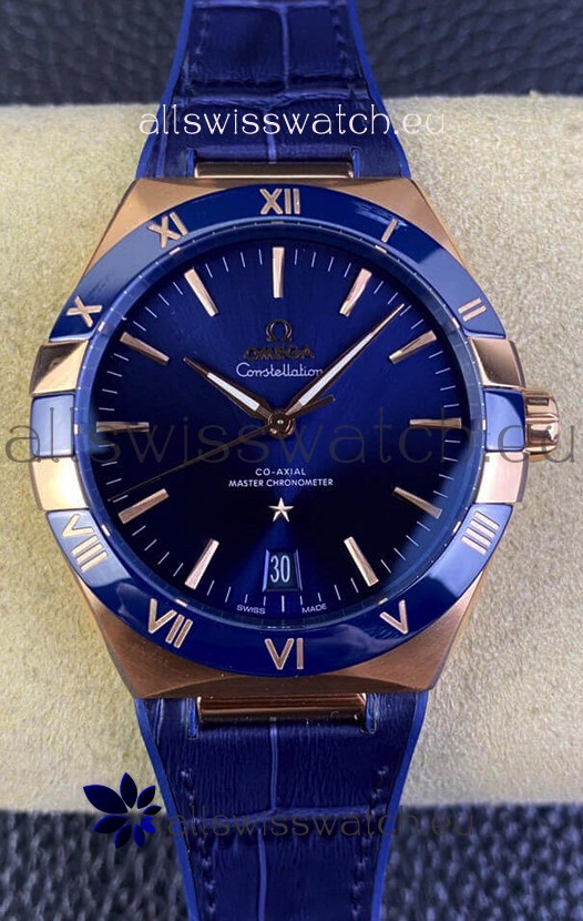 Omega Co-Axial Constellation 41MM Rose Gold 904L Steel - Blue Dial 1:1 Mirror Replica Watch