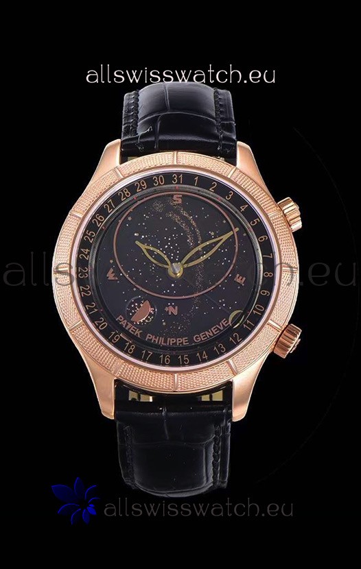 Patek Philippe 6102R Grand Compilations Handwind Swiss Replica Watch - Rugged Bezel Black Dial