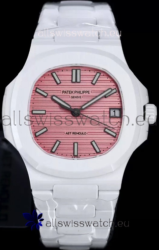 Patek Philippe Nautilus 5711 AET Remould White Ceramic Edition Pink Dial Swiss Replica Watch
