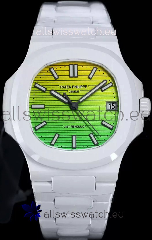 Patek Philippe Nautilus 5711 AET Remould White Ceramic Edition Gradient Yellow/Green Dial Swiss Replica Watch