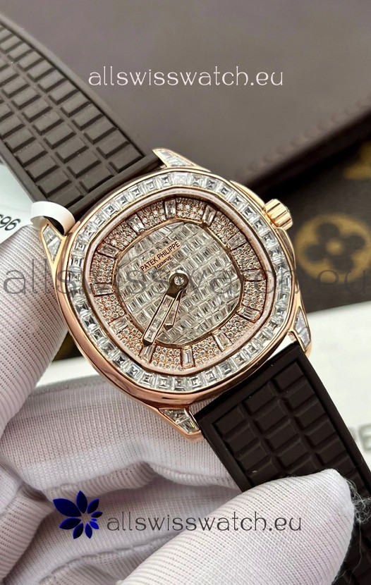 Patek Philippe Aquanaut 5062/450R-001 Rose Gold Diamonds Paved Swiss Replica Watch 