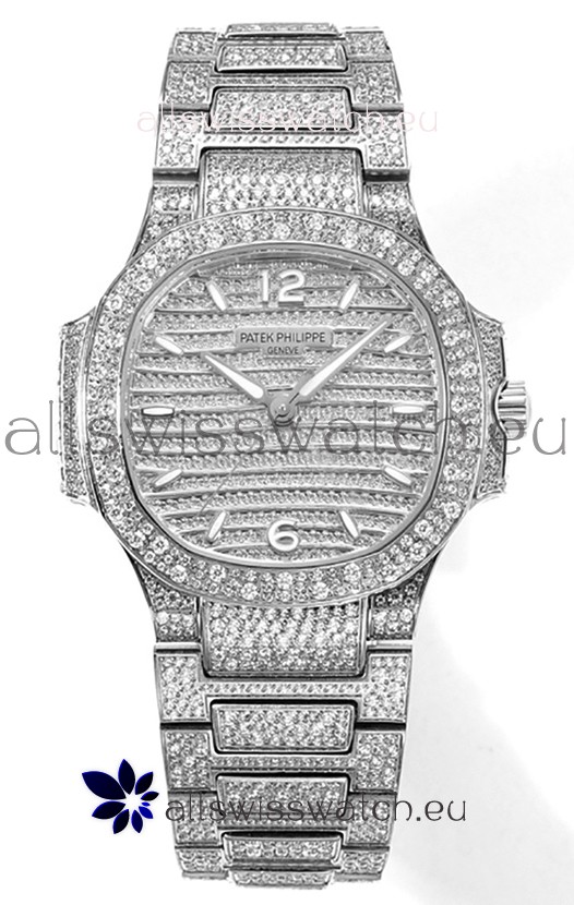 Patek Philippe Nautilus 7118R 35MM 1:1 Diamonds Paved Watch in Steel Casing 