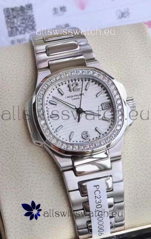 Patek Philippe Nautilus 7010/1G-011 32MM 1:1 Mirror Replica - Genuine Diamonds on Bezel 