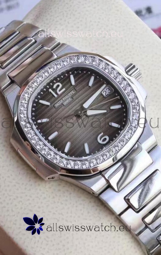 Patek Philippe Nautilus 7010/1G-012 32MM 1:1 Mirror Replica - Genuine Diamonds on Bezel 