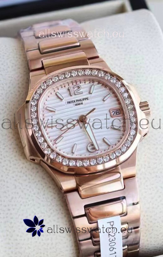 Patek Philippe Nautilus 7010/1GR-011 32MM 1:1 Mirror Replica - Genuine Diamonds on Bezel 