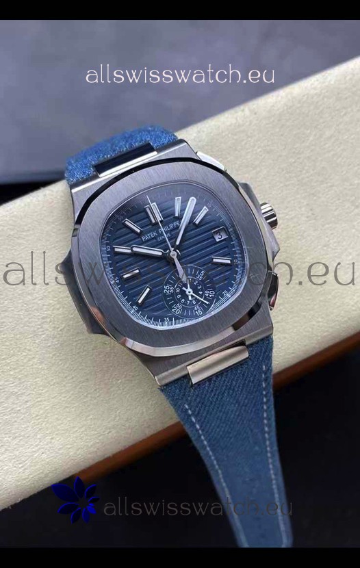 Patek Philippe Nautilus 5980/60G-001 904L Steel Case in Blue Dial Fabric Strap - 1:1 Mirror Replica