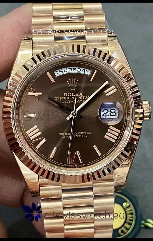 Rolex Day Date Presidential 18K Rose Gold Watch 40MM - Brown Dial 1:1 Mirror Quality