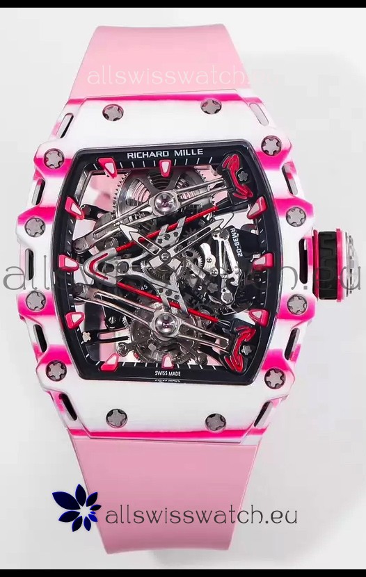 Richard Mille RM38-02 White/Pink Carbon Bubba Watson Pink Rubber Tourbillon Movement 1:1 Mirror Replica