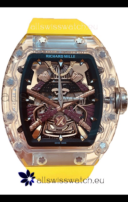 Richard Mille RM047 Samurai Genuine Tourbillon Watch Yellow Strap in Sapphires Casing 