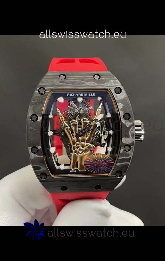 Richard Mille RM66 Flying Genuine Tourbillon Black Carbon Red Strap Superclone Replica Watch 