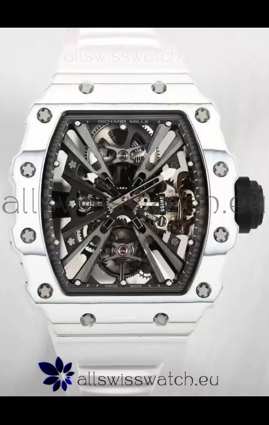 Richard Mille RM12-01 White Carbon Fiber Case Genuine Tourbillon Movement 1:1 Mirror Replica Watch