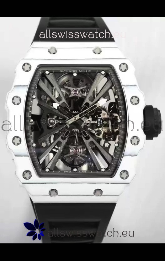 Richard Mille RM12-01 White Carbon Fiber Case Genuine Tourbillon Movement 1:1 Mirror Replica Watch