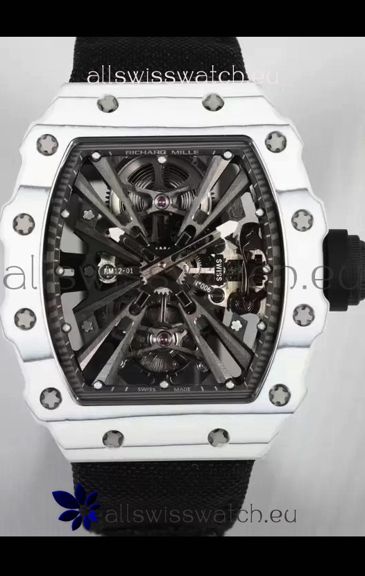Richard Mille RM12-01 White Carbon Fiber Case Genuine Tourbillon Movement 1:1 Mirror Replica Watch