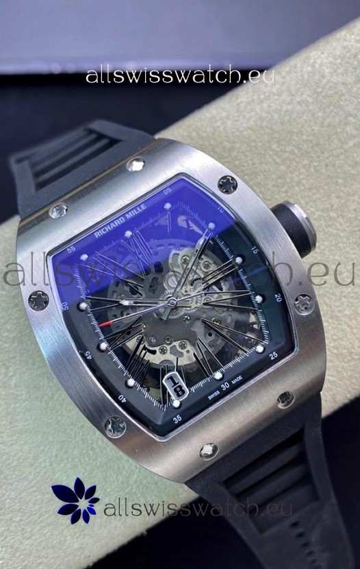 Richard Mille RM010 Stainless Steel Replica Watch in Black Strap - Roman Numerals