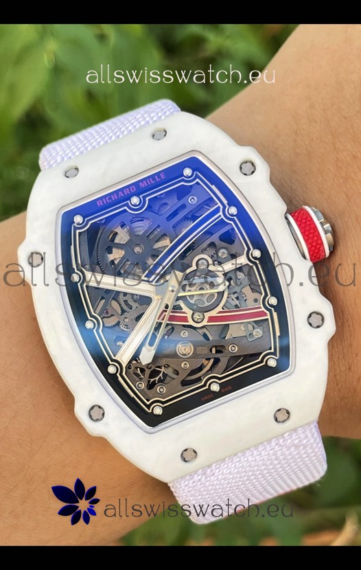 Richard Mille Super Clone RM67-02 Alexis Pinturault White Quartz TPT 37 Grams Watch White Strap