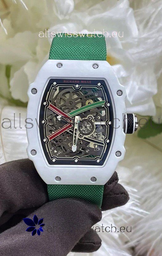 Richard Mille Super Clone RM67-02 White Quartz TPT 37 Grams Watch Green Strap