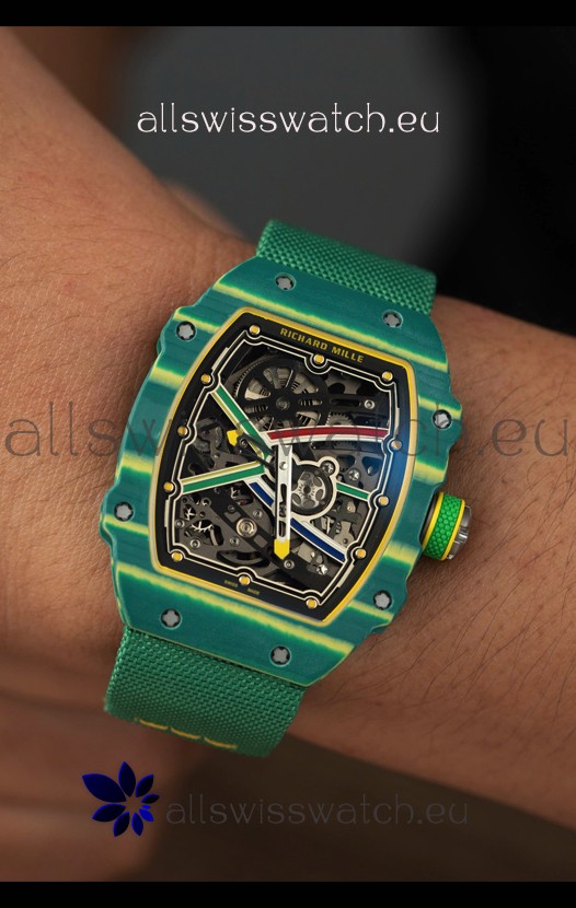 Richard Mille Super Clone RM67-02 Wayde Van Niekerk Green Carbon TPT 37 Grams Watch Green Strap