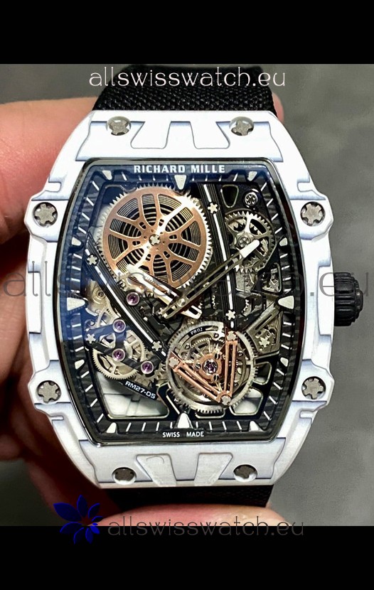 Richard Mille Super Clone 27-05 White Carbon Casing Swiss Replica Watch 
