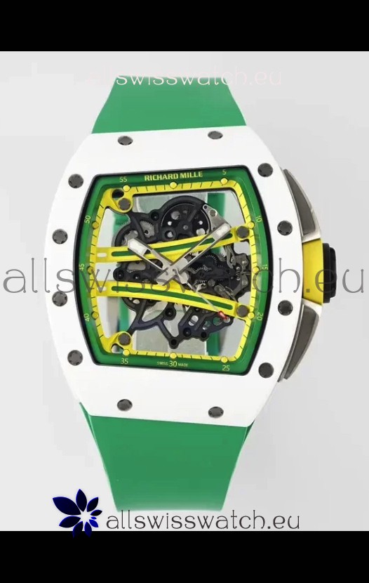 Richard Mille Super Clone RM61-01 White Ceramic Green Strap Swiss Replica Watch