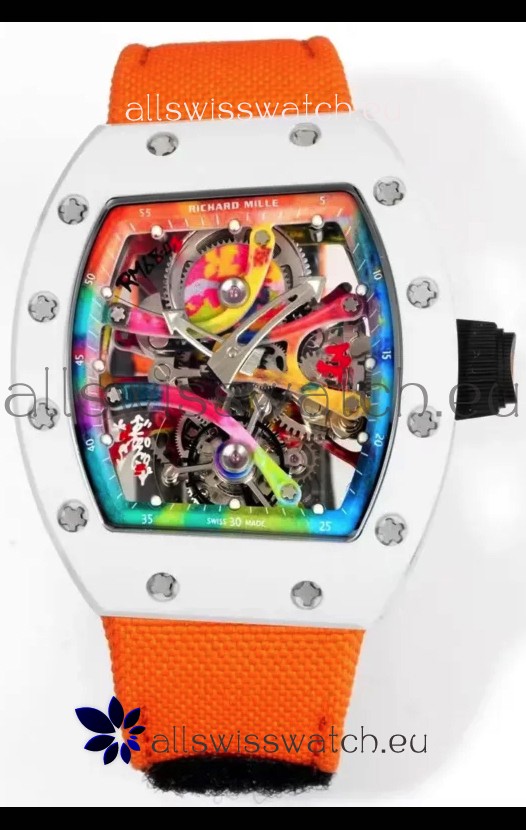 Richard Mille Super Clone RM68-01 White Ceramic Casing Nylon Strap Tourbillon Swiss Replica