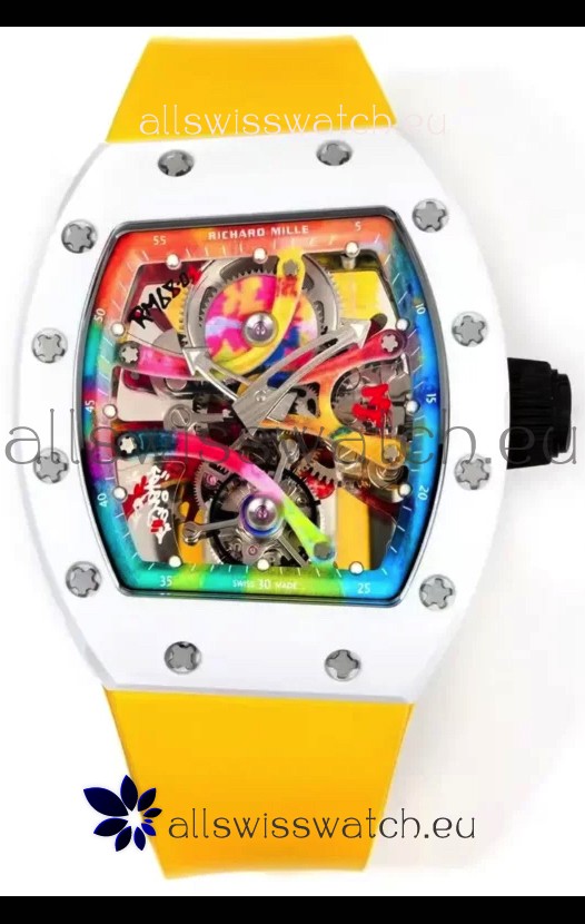 Richard Mille Super Clone RM68-01 White Ceramic Casing Yellow Strap Tourbillon Swiss Replica