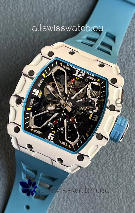 Richard Mille RM35-03 Rafael Nadal Edition White Carbon Fiber Casing 1:1 Mirror Replica Watch in Blue Strap