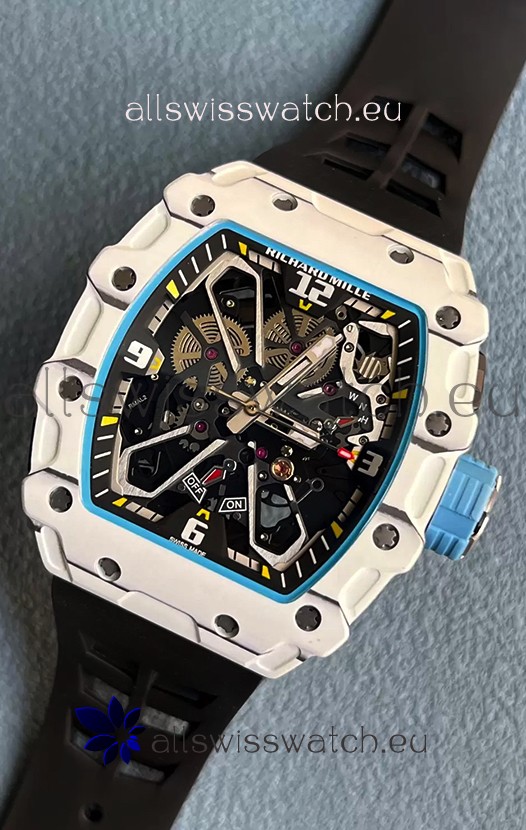 Richard Mille RM35-03 Rafael Nadal Edition White Carbon Fiber Casing 1:1 Mirror Replica Watch in Black Strap