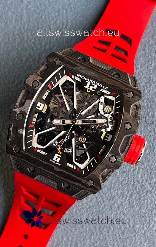 Richard Mille RM35-03 Rafael Nadal Edition Black Carbon Fiber Casing 1:1 Mirror Replica Watch in Red Strap