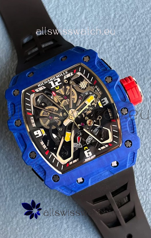 Richard Mille RM35-03 Rafael Nadal Edition Blue Carbon Fiber Casing 1:1 Mirror Replica Watch in Black Strap