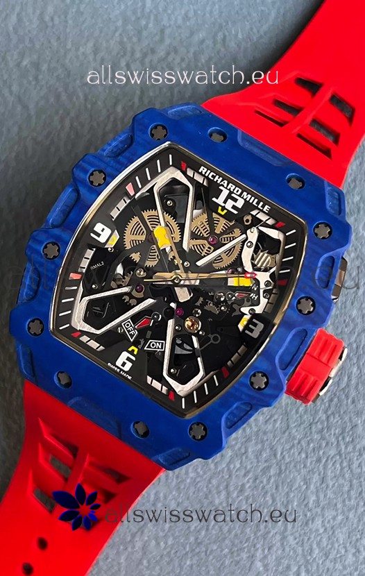Richard Mille RM35-03 Rafael Nadal Edition Blue Carbon Fiber Casing 1:1 Mirror Replica Watch in Red Strap