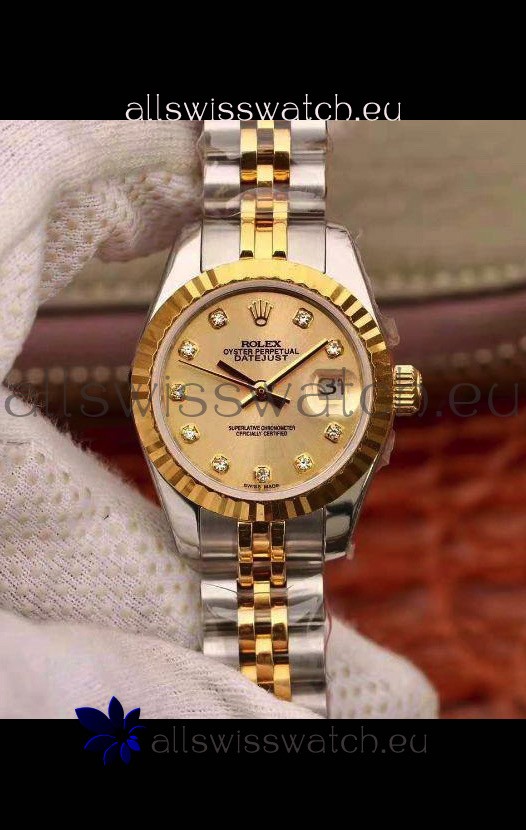 Rolex Datejust Ladies 28MM Cal.3135 Movement Swiss Replica in 904L Steel Yellow Gold 2 Tone Case