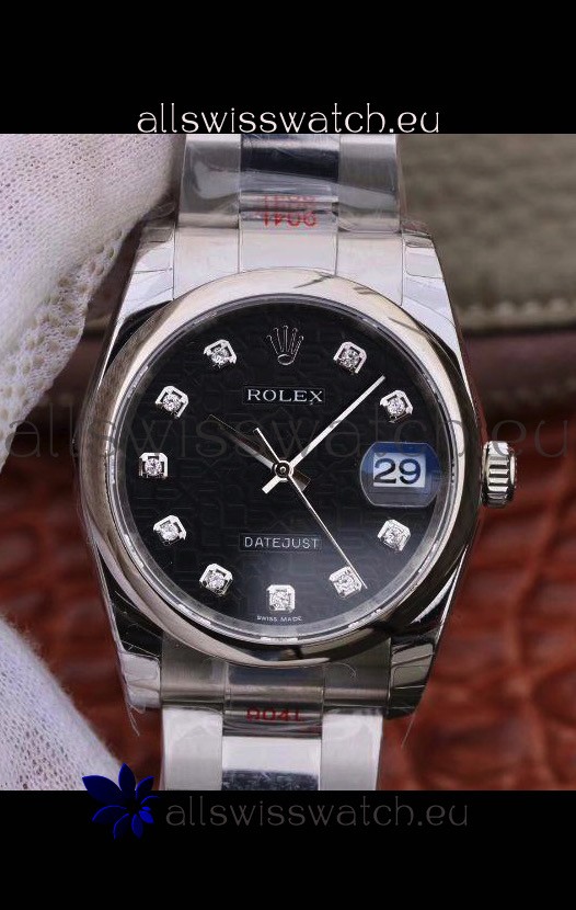 Rolex Datejust 36MM Cal.3135 Movement Swiss Replica Watch in 904L Steel Casing - Black Computer Dial