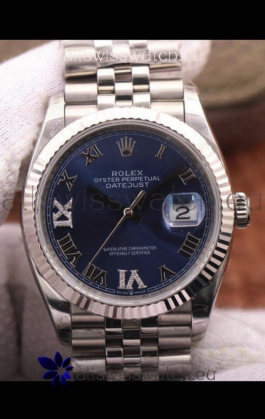 Rolex Datejust 36MM Cal.3135 Movement Swiss Replica Watch in 904L Steel Roman Blue Dial
