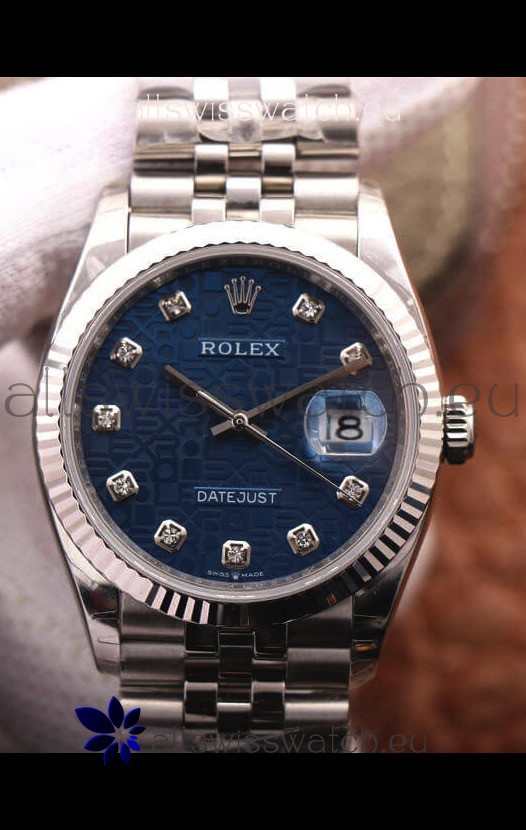 Rolex Datejust 36MM Cal.3135 Movement Swiss Replica Watch in 904L Steel Blue Computer Dial 