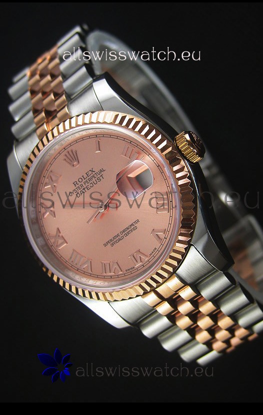 Rolex Datejust Replica Japanese Watch - Two Tone Rose Gold Plating with Champange Dial in 36MM Casing