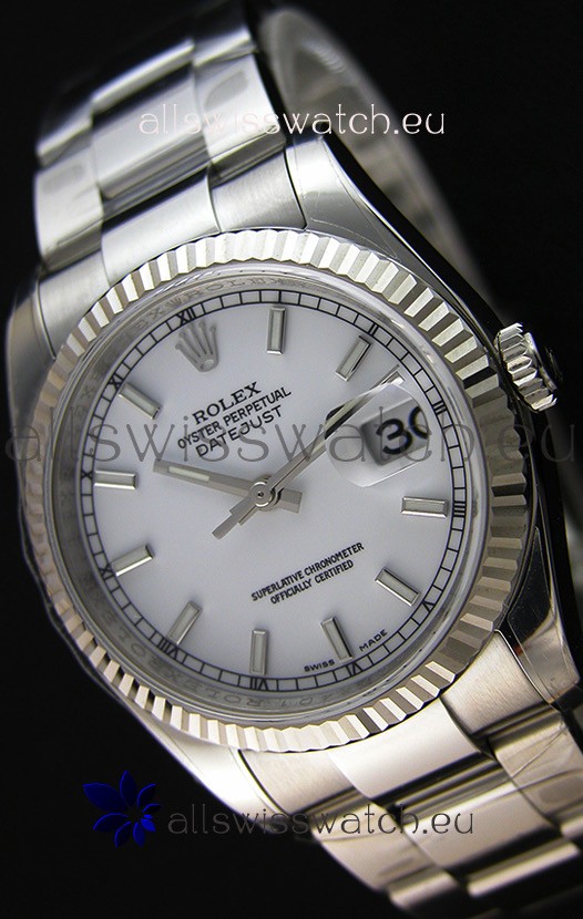 Rolex Datejust Japanese Replica Watch - White Dial in 36MM with Oyster Strap
