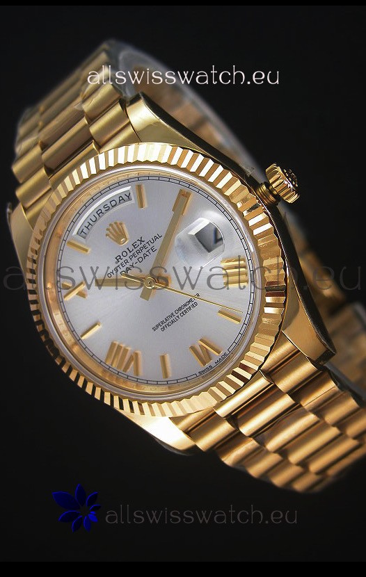 Rolex Day Date Japanese Replica Watch - Yellow Gold Casing in Steel Dial 40MM