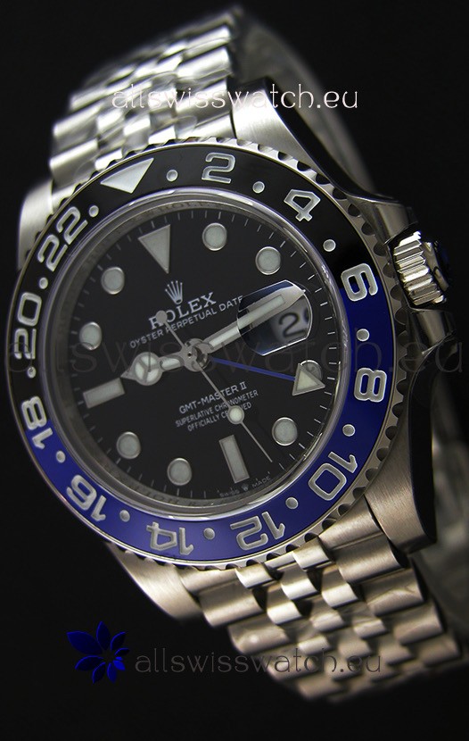 Rolex GMT Masters Batman Japanese Replica Movement Watch in Jubilee Strap 