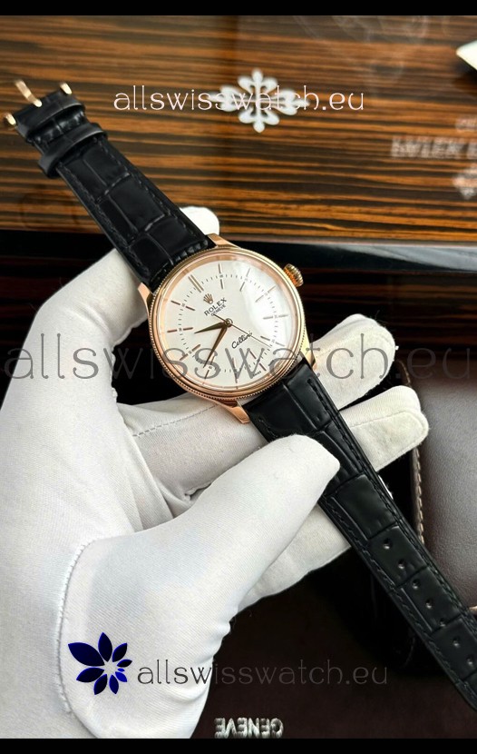Rolex Cellini Date Ref#50505 Replica 1:1 Mirror Rose Gold Steel White Dial Watch 