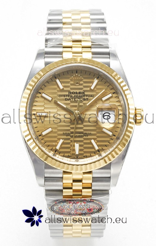 Rolex Super Clone Datejust ETA 3235 Movement 36MM Two Tone Yellow Gold Swiss Fluted Dial