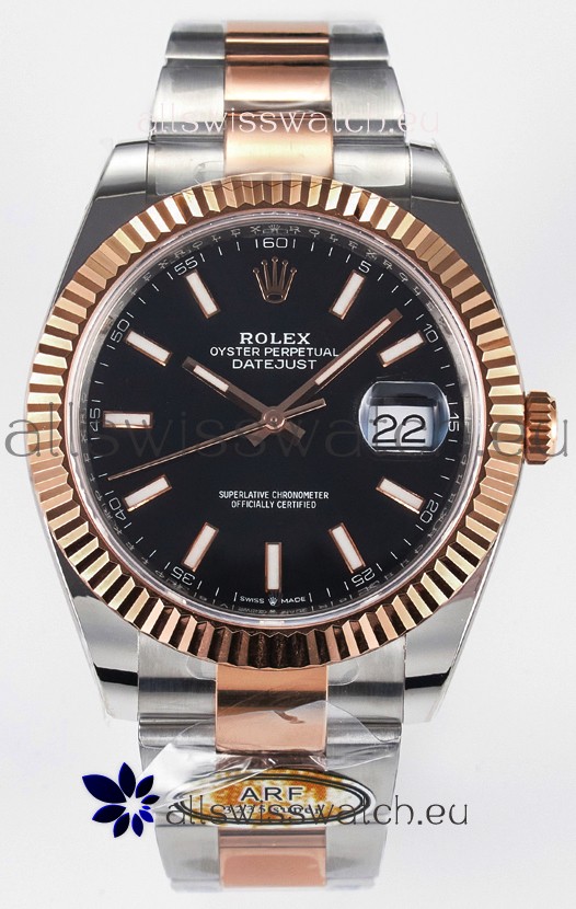 Rolex Super Clone Datejust ETA 3235 Movement 41MM Two Tone Rose Gold Plating Black Dial Watch