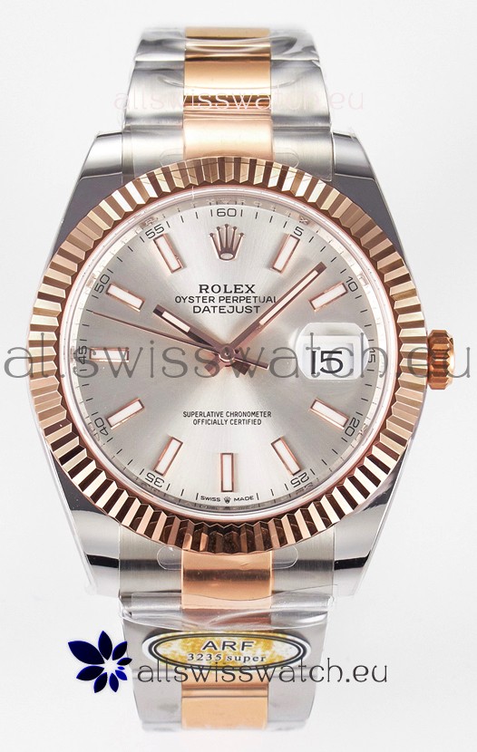 Rolex Super Clone Datejust ETA 3235 Movement 41MM Two Tone Rose Gold Plating Steel Dial Watch