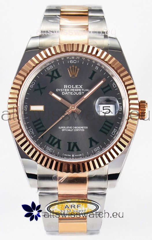 Rolex Super Clone Datejust ETA 3235 Movement 41MM Two Tone Rose Gold Plating Roman Dial Watch