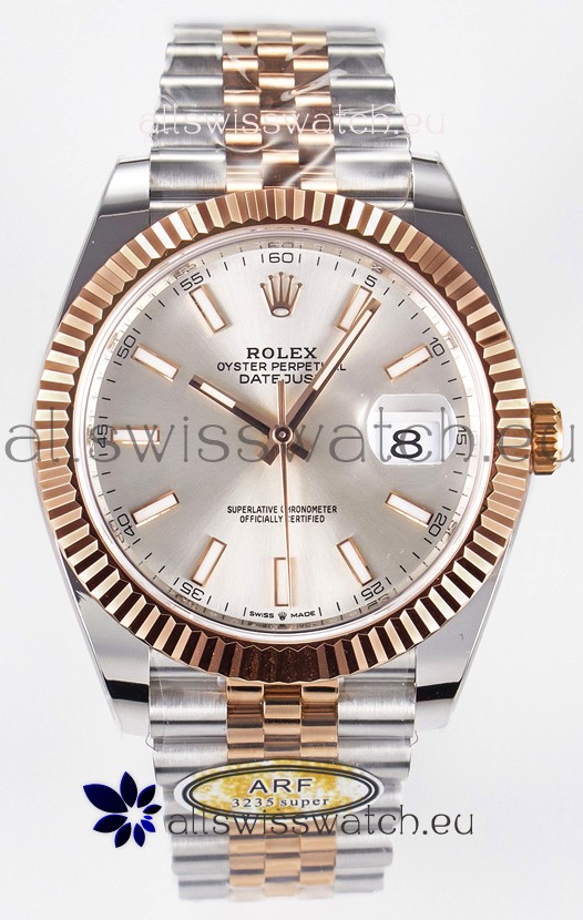 Rolex Super Clone Datejust ETA 3235 Movement 41MM Two Tone Rose Gold Plating Steel Dial Watch