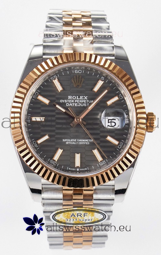 Rolex Super Clone Datejust ETA 3235 Movement 41MM Two Tone Rose Gold Plating Fluted Dial Watch