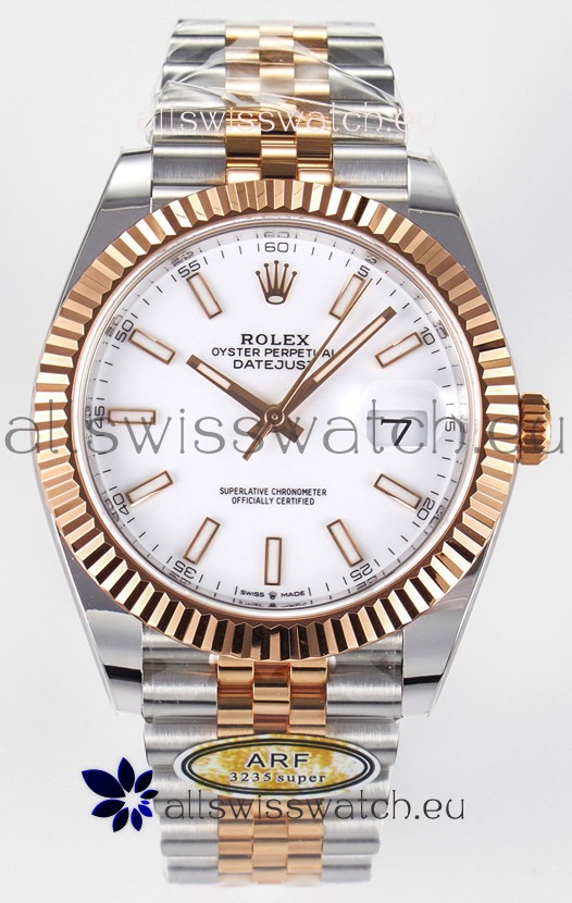 Rolex Super Clone Datejust ETA 3235 Movement 41MM Two Tone Rose Gold Plating White Dial Watch