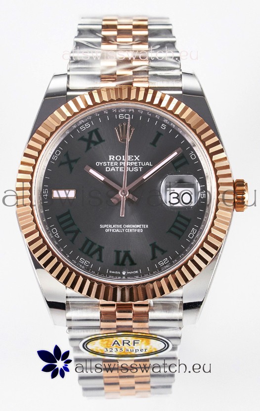 Rolex Super Clone Datejust ETA 3235 Movement 41MM Two Tone Rose Gold Plating Roman Dial Watch