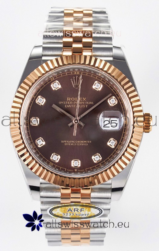 Rolex Super Clone Datejust ETA 3235 Movement 41MM Two Tone Rose Gold Plating Brown Dial Watch