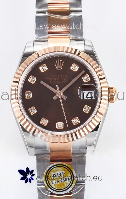 Rolex Super Clone Datejust ETA 2688 Movement 31MM Two Tone Rose Gold Swiss Brown Dial