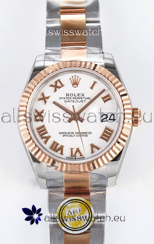 Rolex Super Clone Datejust ETA 2688 Movement 31MM Two Tone Rose Gold Swiss White Dial